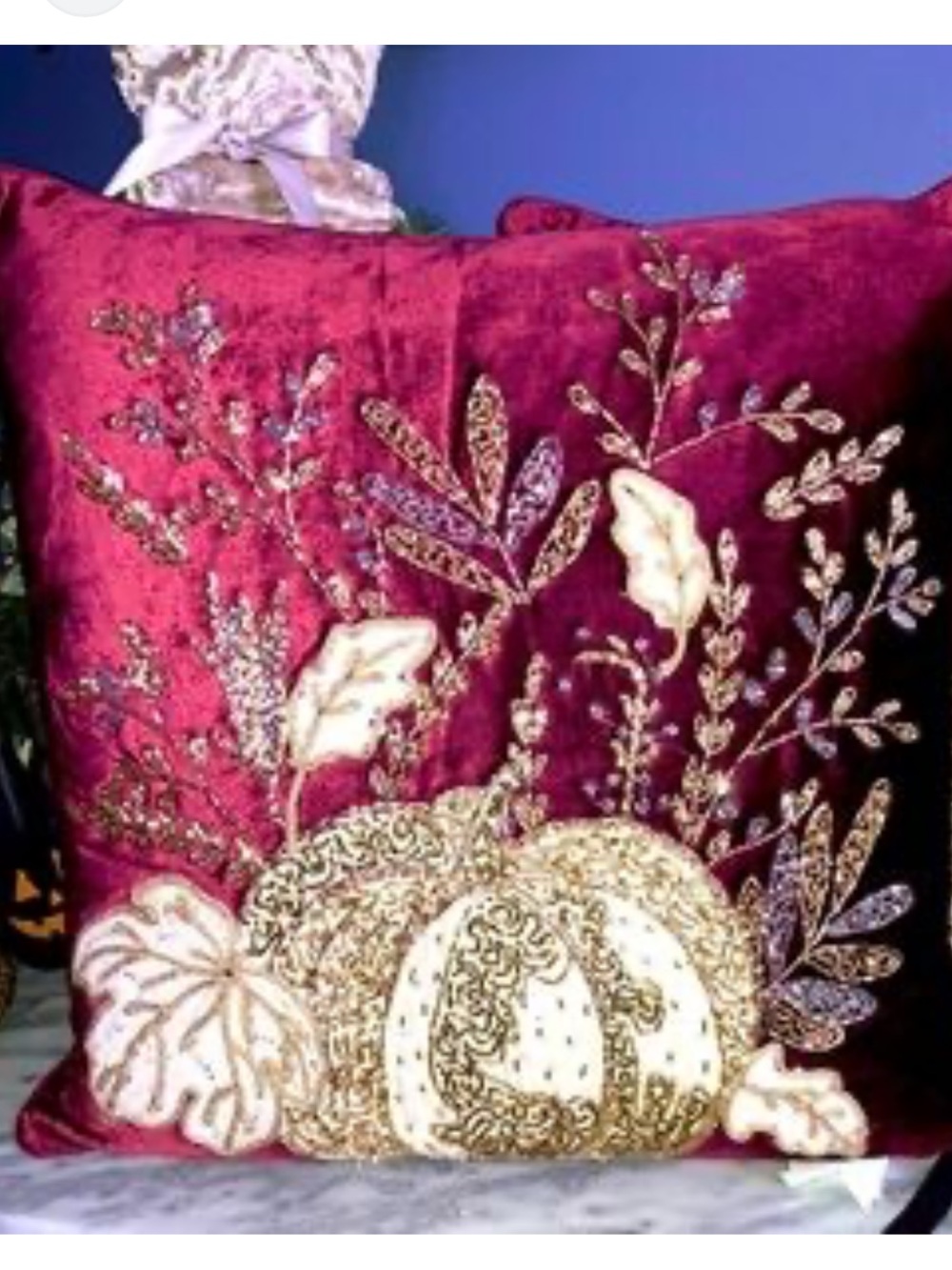 🤍EnVogue beaded pumpkin fall theme velvet pillow cover